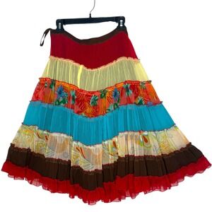 Boston Proper Tiered Midi Skirt Size 10‎ Patchwork Festival Hippie BOHO Flowy